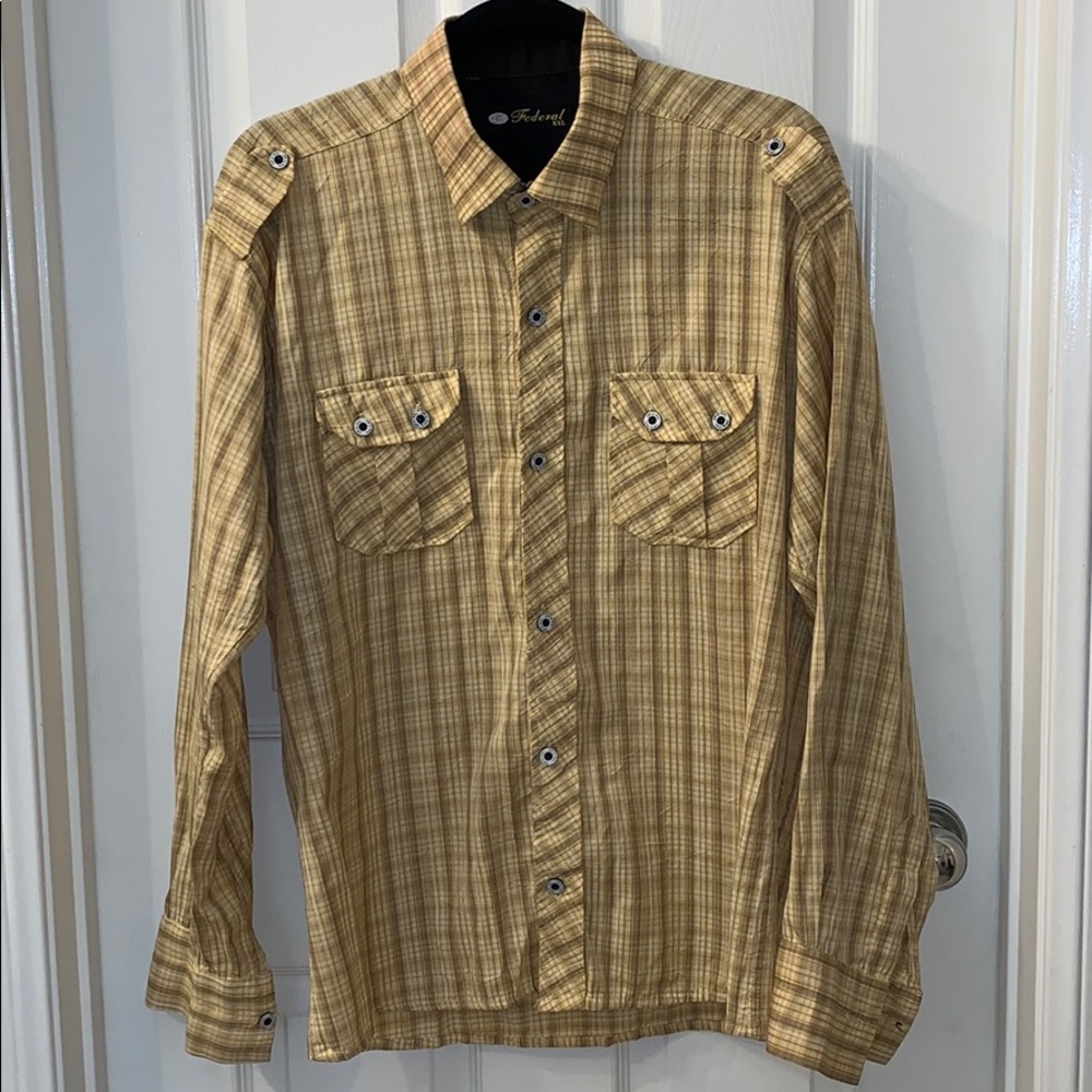Faded Glory Men's Tan Plaid Dress Shirt